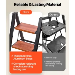 VEVOR 3 Step Ladder, Folding Step Stool with Wide Anti-Slip Pedal and Comfort Handgrip, Lightweight 330 lbs Capacity Portable Aluminum Plant Support, Multi-Use for Adults, Home Repairing, Cleaning
