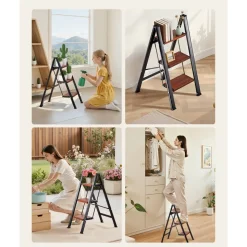 VEVOR 3 Step Ladder, Folding Step Stool with Wide Anti-Slip Pedal and Comfort Handgrip, Lightweight 330 lbs Capacity Portable Aluminum Plant Support, Multi-Use for Adults, Home Repairing, Cleaning