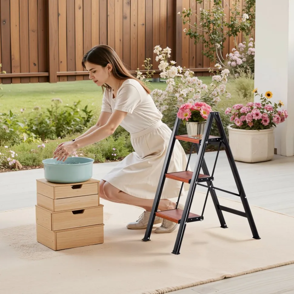 VEVOR 3 Step Ladder, Folding Step Stool with Wide Anti-Slip Pedal and Comfort Handgrip, Lightweight 330 lbs Capacity Portable Aluminum Plant Support, Multi-Use for Adults, Home Repairing, Cleaning