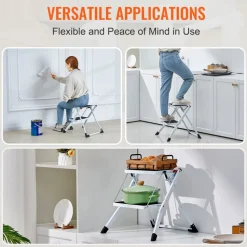 VEVOR Step Ladder 2-Step 330lbs Capacity, Ergonomic Folding Steel Step Stool with Wide Anti-Slip Pedal, Sturdy Step Stool for Adults Toddlers, Multi-Use for Household, Kitchen, Office, RVs