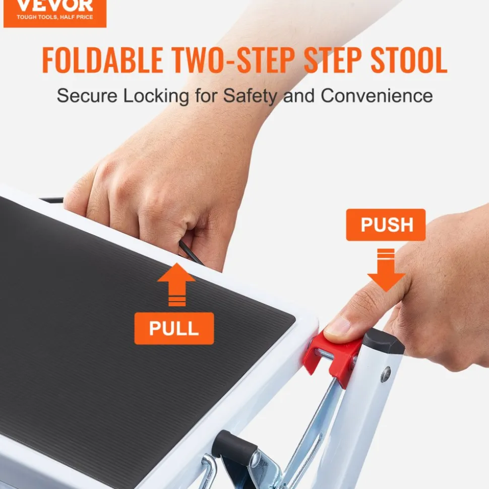 VEVOR Step Ladder 2-Step 330lbs Capacity, Ergonomic Folding Steel Step Stool with Wide Anti-Slip Pedal, Sturdy Step Stool for Adults Toddlers, Multi-Use for Household, Kitchen, Office, RVs