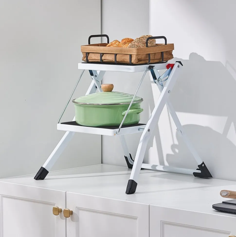VEVOR Step Ladder 2-Step 330lbs Capacity, Ergonomic Folding Steel Step Stool with Wide Anti-Slip Pedal, Sturdy Step Stool for Adults Toddlers, Multi-Use for Household, Kitchen, Office, RVs
