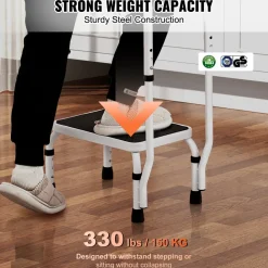 VEVOR Step Stool 1-Step 330lbs Capacity, 3 Adjustable Height with Handle Steel Step Ladder, Portable Toddler Step Stools for Adults, Non-Slip Sturdy Step Ladders for Office, RVs, Pets