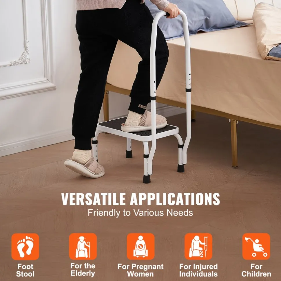 VEVOR Step Stool 1-Step 330lbs Capacity, 3 Adjustable Height with Handle Steel Step Ladder, Portable Toddler Step Stools for Adults, Non-Slip Sturdy Step Ladders for Office, RVs, Pets
