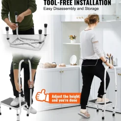 VEVOR Step Stool 1-Step 330lbs Capacity, 3 Adjustable Height with Handle Steel Step Ladder, Portable Toddler Step Stools for Adults, Non-Slip Sturdy Step Ladders for Office, RVs, Pets