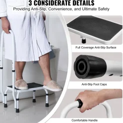 VEVOR Step Stool 1-Step 330lbs Capacity, 3 Adjustable Height with Handle Steel Step Ladder, Portable Toddler Step Stools for Adults, Non-Slip Sturdy Step Ladders for Office, RVs, Pets