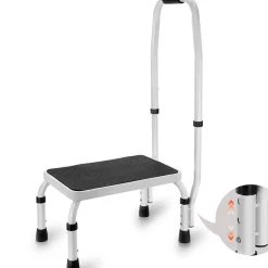 VEVOR Step Stool 1-Step 330lbs Capacity, 3 Adjustable Height with Handle Steel Step Ladder, Portable Toddler Step Stools for Adults, Non-Slip Sturdy Step Ladders for Office, RVs, Pets