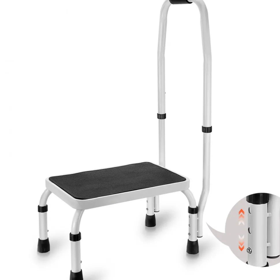 VEVOR Step Stool 1-Step 330lbs Capacity, 3 Adjustable Height with Handle Steel Step Ladder, Portable Toddler Step Stools for Adults, Non-Slip Sturdy Step Ladders for Office, RVs, Pets