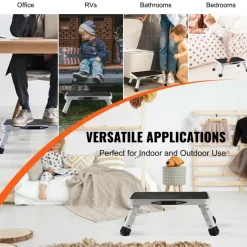 VEVOR Step Stool 1-Step 330lbs Capacity, Folding Steel Step Ladder 3 Adjustable Height, Portable Toddler Step Stools for Adults, Non-Slip Sturdy Step Ladders for Office, RVs, Pets, Bathrooms,Bedrooms