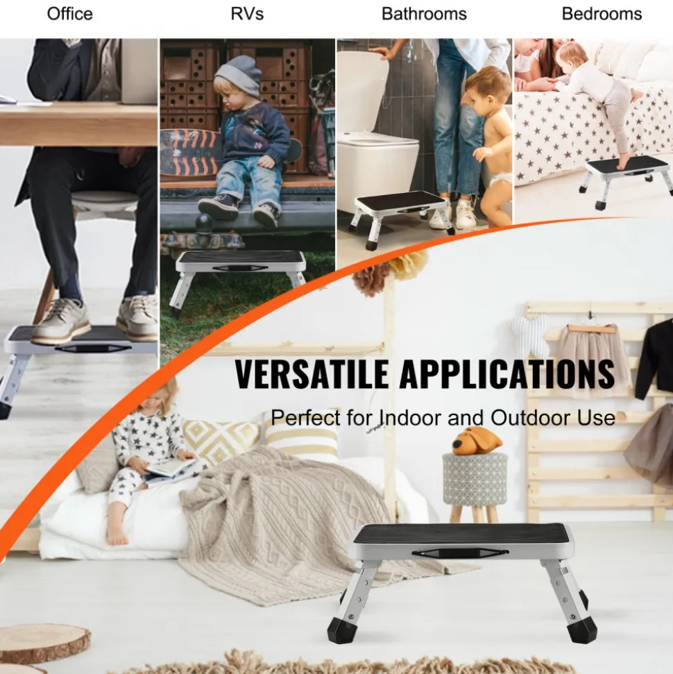 VEVOR Step Stool 1-Step 330lbs Capacity, Folding Steel Step Ladder 3 Adjustable Height, Portable Toddler Step Stools for Adults, Non-Slip Sturdy Step Ladders for Office, RVs, Pets, Bathrooms,Bedrooms