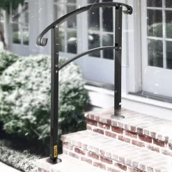 VEVOR 3-Step Transitional Handrail Fits 1 or 3 Steps Matte Stair Rail Wrought Iron Handrail with Installation Kit Hand Rails for Outdoor Steps (Unadjustable) (Black)