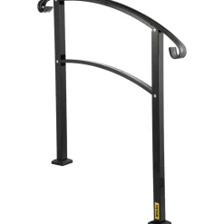 VEVOR 3-Step Transitional Handrail Fits 1 or 3 Steps Matte Stair Rail Wrought Iron Handrail with Installation Kit Hand Rails for Outdoor Steps (Unadjustable) (Black)