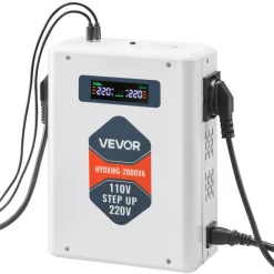 VEVOR Step Up Voltage Converter, 2000VA, Heavy Duty Voltage Power Converter, 110V to 220V Power Transformer, with 2 EU Outlets, USB Output, LCD Display, Temperature Protection, for 220V Appliances
