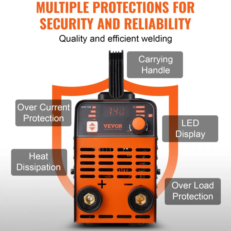 VEVOR Stick Welder, 140A ARC/Lift TIG 2-IN-1 Welding Machine with IGBT Inverter 110V Portable MMA Welder Machine with Hot Start, Arc force and Anti-Stick