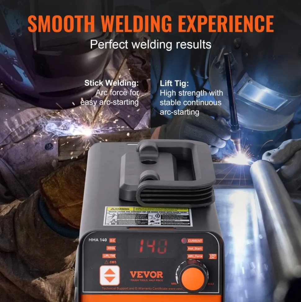 VEVOR Stick Welder, 140A ARC/Lift TIG 2-IN-1 Welding Machine with IGBT Inverter 110V Portable MMA Welder Machine with Hot Start, Arc force and Anti-Stick