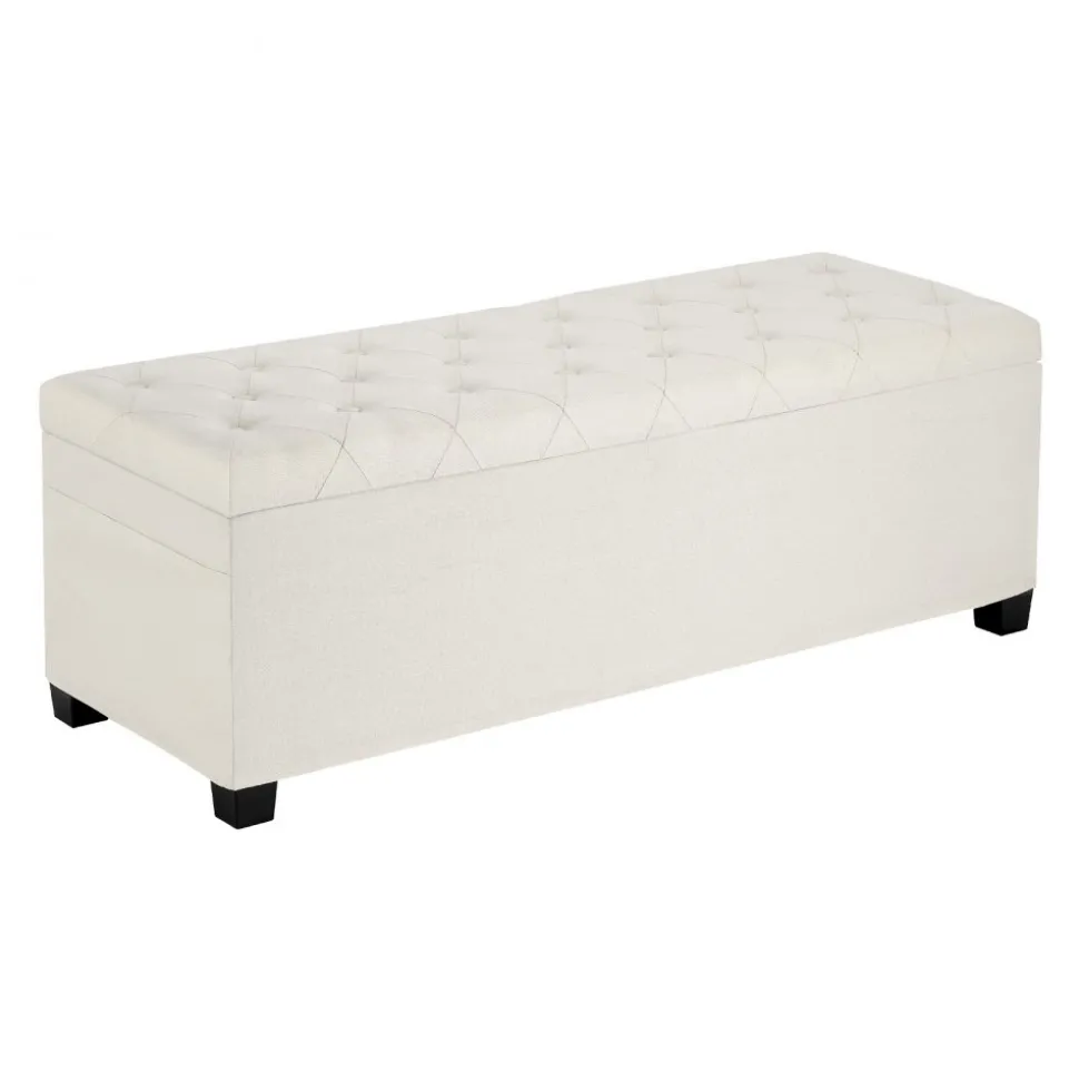 VEVOR Storage Ottoman Bench, Button-Tufted End of Bed Bench with Side Bags, Flip-up Upholstered Storage Chest with Metal Frame, Linen Bed Ottoman for Living Room, Bedroom, Entryway, Office, Beige