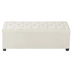 VEVOR Storage Ottoman Bench, Button-Tufted End of Bed Bench with Side Bags, Flip-up Upholstered Storage Chest with Metal Frame, Linen Bed Ottoman for Living Room, Bedroom, Entryway, Office, Beige