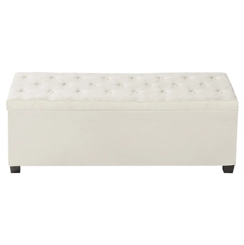 VEVOR Storage Ottoman Bench, Button-Tufted End of Bed Bench with Side Bags, Flip-up Upholstered Storage Chest with Metal Frame, Linen Bed Ottoman for Living Room, Bedroom, Entryway, Office, Beige
