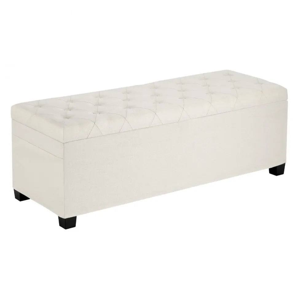 VEVOR Storage Ottoman Bench, Button-Tufted End of Bed Bench with Side Bags, Flip-up Upholstered Storage Chest with Metal Frame, Linen Bed Ottoman for Living Room, Bedroom, Entryway, Office, Beige