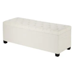 VEVOR Storage Ottoman Bench, Button-Tufted End of Bed Bench with Side Bags, Flip-up Upholstered Storage Chest with Metal Frame, Linen Bed Ottoman for Living Room, Bedroom, Entryway, Office, Beige