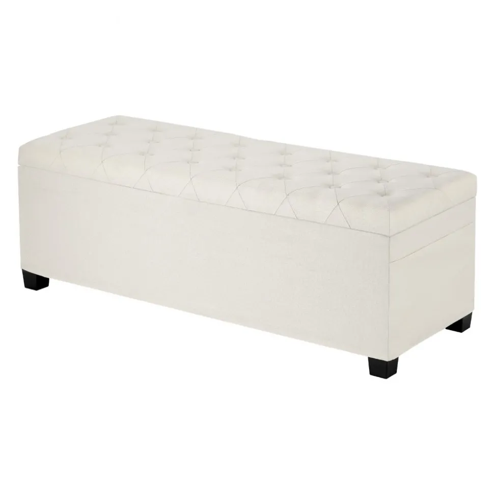 VEVOR Storage Ottoman Bench, Button-Tufted End of Bed Bench with Side Bags, Flip-up Upholstered Storage Chest with Metal Frame, Linen Bed Ottoman for Living Room, Bedroom, Entryway, Office, Beige