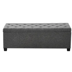 VEVOR Storage Ottoman Bench, Button-Tufted End of Bed Bench with Side Bags, Flip-up Upholstered Storage Chest with Metal Frame, Linen Bed Ottoman for Living Room, Bedroom, Entryway, Office, Grey