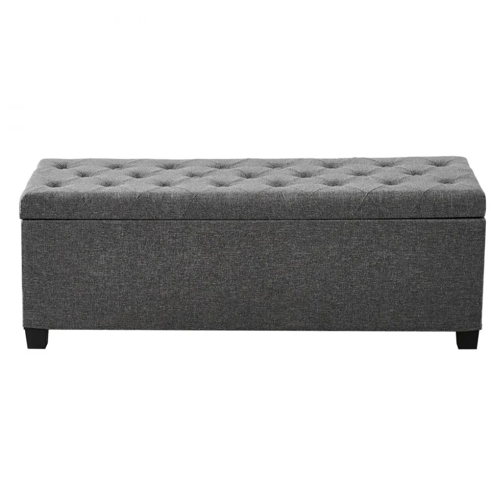 VEVOR Storage Ottoman Bench, Button-Tufted End of Bed Bench with Side Bags, Flip-up Upholstered Storage Chest with Metal Frame, Linen Bed Ottoman for Living Room, Bedroom, Entryway, Office, Grey
