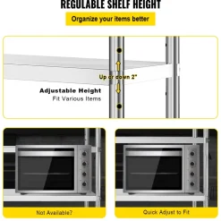 VEVOR Storage Shelf, 5-Tier Storage Shelving Unit, Stainless Steel Garage Shelf, 70.9 x 17.7 x 70.9 inch Heavy Duty Storage Shelving, 1650 Lbs Total Capacity with Adjustable Height