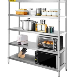 VEVOR Storage Shelf, 5-Tier Storage Shelving Unit, Stainless Steel Garage Shelf, 70.9 x 17.7 x 70.9 inch Heavy Duty Storage Shelving, 1650 Lbs Total Capacity with Adjustable Height