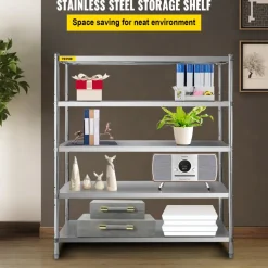 VEVOR Storage Shelf, 5-Tier Storage Shelving Unit, Stainless Steel Garage Shelf, 70.9 x 17.7 x 70.9 inch Heavy Duty Storage Shelving, 1650 Lbs Total Capacity with Adjustable Height