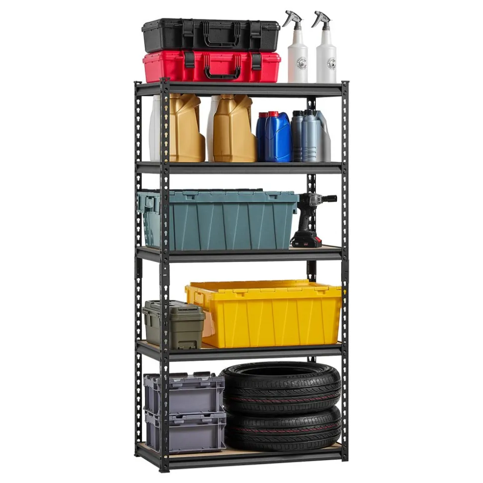 VEVOR Storage Shelves, 2000 lbs, 5 Tier Garage Storage Shelving, 16" D x 32" W x 62.8" H Adjustable Metal Shelves for Garage Shelves Utility Rack Shelf, Ideal for Kitchen, Warehouse, Basement, Black