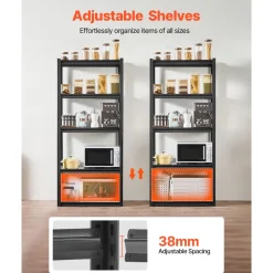 VEVOR Storage Shelves, 2000 lbs, 5 Tier Garage Storage Shelving, 18" D x 32" W x 72" H Adjustable Metal Shelves for Garage Shelves Utility Rack Shelf, Ideal for Kitchen, Warehouse, Basement, Black
