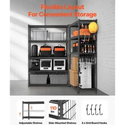 VEVOR Storage Shelves, 2500 lbs, 5 Tier Heavy Duty Garage Shelving, 18