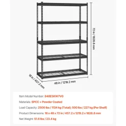 VEVOR Storage Shelves, 2500 lbs, 5 Tier Heavy Duty Garage Shelving, 18