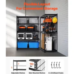 VEVOR Storage Shelves, 3000 lbs, 5 Tier Heavy Duty Garage Shelving, 24" D x 48" W x 72" H Adjustable Metal Shelves for Industrial Shelving Unit Utility Shelf, for Kitchen, Warehouse, Basement, Black