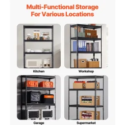 VEVOR Storage Shelves, 2000 lbs, 5 Tier Heavy Duty Garage Shelving, 16" D x 36" W x 72" H Adjustable Metal Shelves for Industrial Shelving Unit Utility Shelf, for Kitchen, Warehouse, Basement, Black