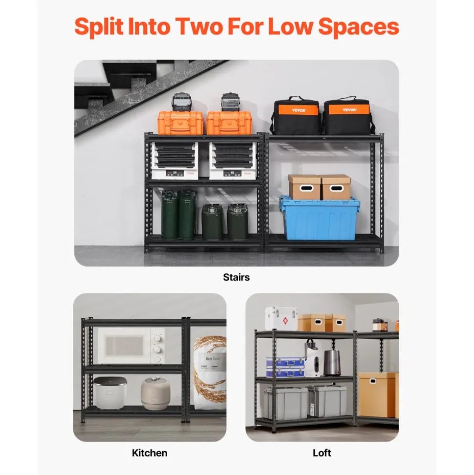 VEVOR Storage Shelves, 2000 lbs, 5 Tier Heavy Duty Garage Shelving, 16" D x 36" W x 72" H Adjustable Metal Shelves for Industrial Shelving Unit Utility Shelf, for Kitchen, Warehouse, Basement, Black