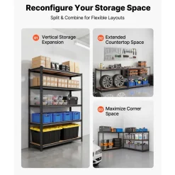 VEVOR Storage Shelves, 5-Tier Adjustable, 3000 lbs Capacity, Heavy Duty Garage Storage Shelving Unit, Metal Utility Rack Shelf, for Garage Workshop Warehouse Basement, 48.35