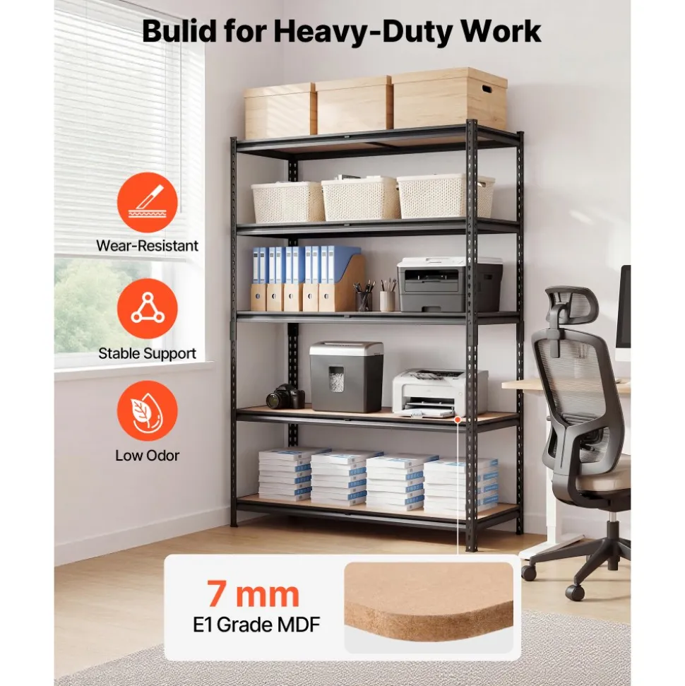 VEVOR Storage Shelves, 5-Tier Adjustable, 3000 lbs Capacity, Heavy Duty Garage Storage Shelving Unit, Metal Utility Rack Shelf, for Garage Workshop Warehouse Basement, 48.35" W x 24.37" D x 71.38" H