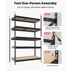 VEVOR Storage Shelves, 5-Tier Adjustable, 3000 lbs Capacity, Heavy Duty Garage Storage Shelving Unit, Metal Utility Rack Shelf, for Garage Workshop Warehouse Basement, 48.35