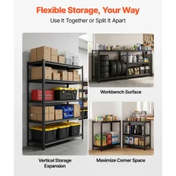 VEVOR Storage Shelves, 5-Tier Adjustable, 2500 lbs Capacity, Heavy Duty Garage Storage Shelving Unit, Metal Utility Rack Shelf, for Garage Warehouse Basement Kitchen, 48.43" W x 18.31" D x 71.38" H