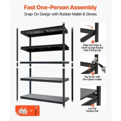 VEVOR Storage Shelves, 5-Tier Adjustable, 2500 lbs Capacity, Heavy Duty Garage Storage Shelving Unit, Metal Utility Rack Shelf, for Garage Warehouse Basement Kitchen, 48.43