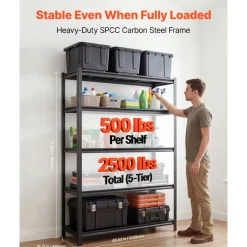 VEVOR Storage Shelves, 5-Tier Adjustable, 2500 lbs Capacity, Heavy Duty Garage Storage Shelving Unit, Metal Utility Rack Shelf, for Garage Warehouse Basement Kitchen, 48.43