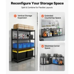 VEVOR Storage Shelves, 4-Tier Adjustable, 2400 lbs Capacity, Heavy Duty Garage Storage Shelving Unit, Metal Utility Rack Shelf, for Garage Workshop Warehouse Basement, 40.55" W x 20.55" D x 60.2" H