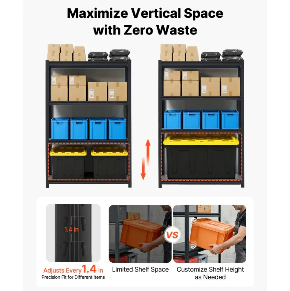 VEVOR Storage Shelves, 4-Tier Adjustable, 2400 lbs Capacity, Heavy Duty Garage Storage Shelving Unit, Metal Utility Rack Shelf, for Garage Workshop Warehouse Basement, 40.55" W x 20.55" D x 60.2" H
