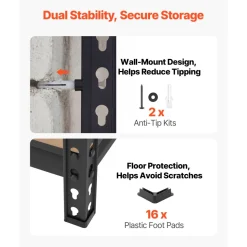 VEVOR Storage Shelves, 5-Tier Adjustable, 2000 lbs Capacity, Heavy Duty Garage Storage Shelving Unit, Metal Utility Rack Shelf, for Kitchen Pantry Basement Bathroom, 32.36" W x 16.34" D x 62.76" H