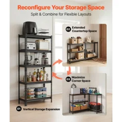 VEVOR Storage Shelves, 5-Tier Adjustable, 2000 lbs Capacity, Heavy Duty Garage Storage Shelving Unit, Metal Utility Rack Shelf, for Kitchen Pantry Basement Bathroom, 29.88