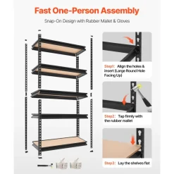 VEVOR Storage Shelves, 5-Tier Adjustable, 2000 lbs Capacity, Heavy Duty Garage Storage Shelving Unit, Metal Utility Rack Shelf, for Kitchen Pantry Basement Bathroom, 29.88