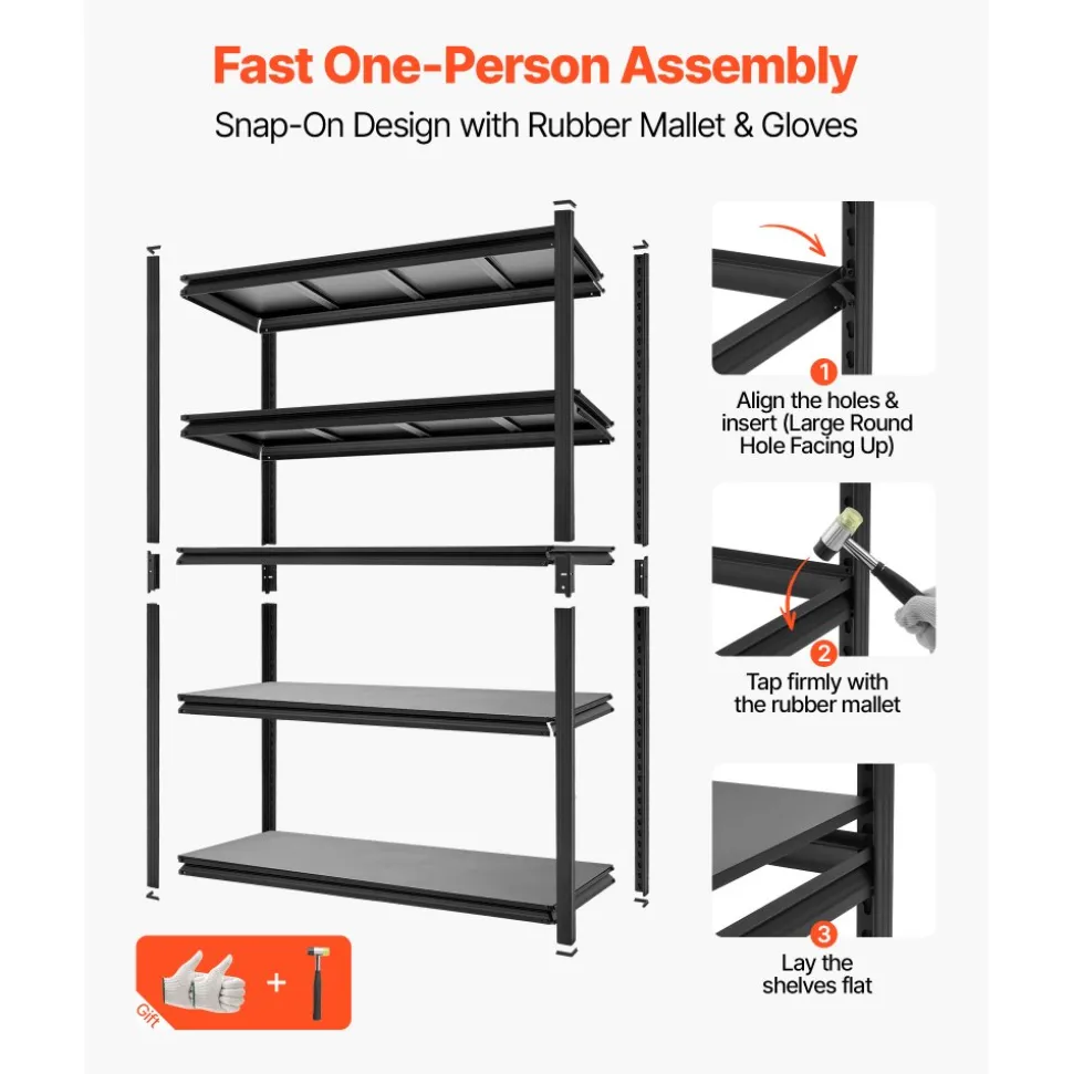 VEVOR Storage Shelves, 5-Tier Adjustable, 2000 lbs Capacity, Heavy Duty Garage Storage Shelving Unit, Metal Utility Rack Shelf, for Kitchen Pantry Basement Bathroom, 28.35" W x 12.17" D x 59.84" H