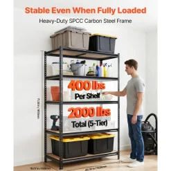 VEVOR Storage Shelves, 5-Tier Adjustable, 3000 lbs Capacity, Heavy Duty Garage Storage Shelving Unit, Metal Utility Rack Shelf, for Garage Warehouse Basement Kitchen, 40.55" W x 18.31" D x 71.38" H